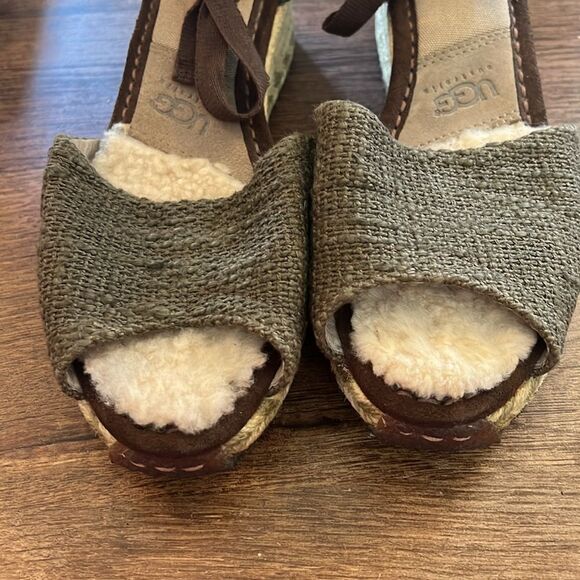 UGG Women's Green Peep-Toe Wedges - Picture 3 of 5